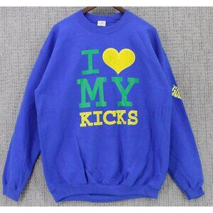 Vintage Goliath Sweatshirt Men L Blue Pullover I Love My Kicks Graphic Retro Art